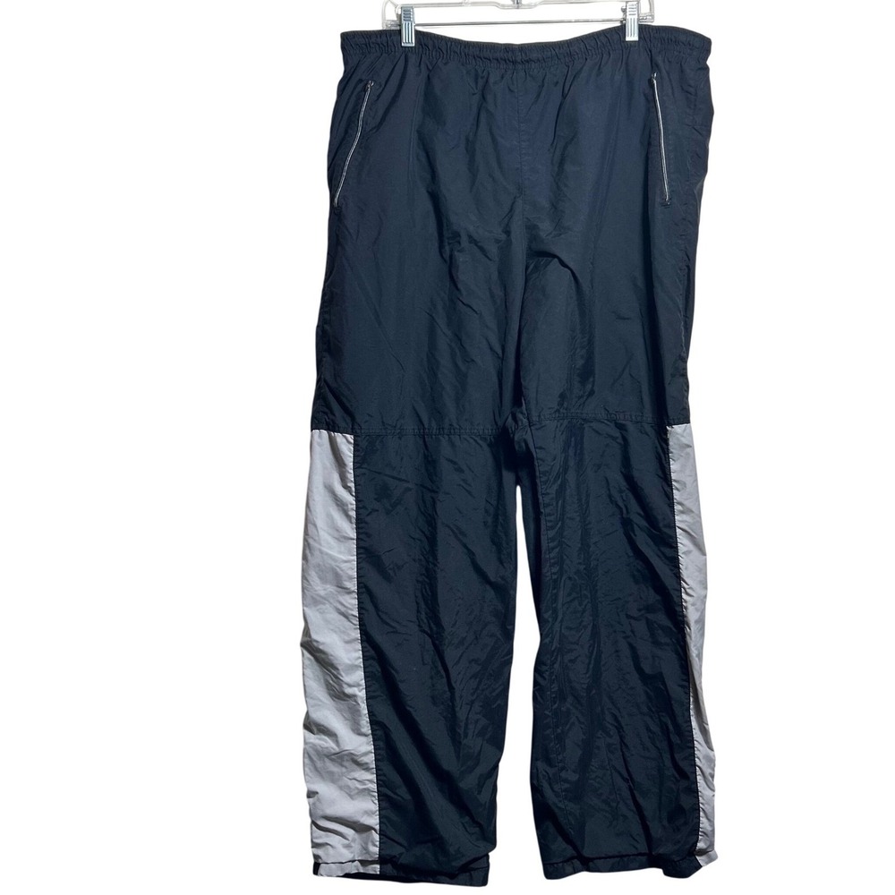 Y2K Nike Mens Track Pants Black Grey Orange Logo Windbreaker XL Zipper Pockets